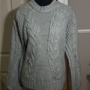 Zenana Outfitters Light Gray Cable Knit Sweater